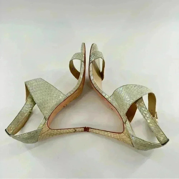 Charles David heels 7.5 green leather snake mermaidcore metallic formal prom - Picture 6 of 14